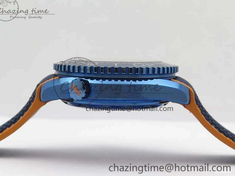 0818 FreshLook Planet Ocean 45mm GMT Blue DLC Black OMF Best Edition Blue Dial On Blue Gummy Strap A 8123